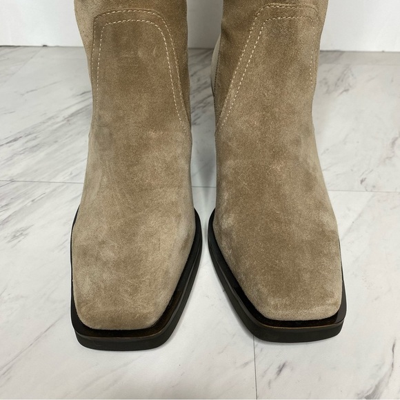 Vince Camuto Babellie Tan Gray Suede Square Toe Western Boots 8M - Picture 10 of 14